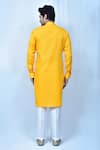 Shop_Samyukta Singhania_Yellow Kurta Cotton Plain Mandarin Collar Straight Set _at_Aza_Fashions