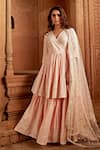 Shop_Preevin_Pink Cotton, Tulle, Net Embroidery, Layered Angrakha Anarkali With Dupatta _at_Aza_Fashions
