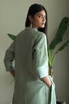 Shop_Shorshe Clothing_Green Handloom Cotton, Linen Embroidery Mandarin Collar Shirt Kurta And Pant Set_at_Aza_Fashions
