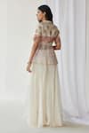 Shop_Koashee By Shubitaa_Off White Organza Zari, Sequins Zardozi Embroidered Peplum Top Sharara Set _at_Aza_Fashions