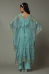 Shop_I AM Design_Blue Silk Organza Floral Appliques, Sequins Peppermint Candy Kaftan And Pant Set _at_Aza_Fashions