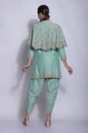 Shop_Sonali Gupta_Green Cotton, Silk Collared Embroidered Cape And Kurta Set _at_Aza_Fashions