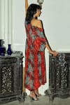 Shop_Khushbu Rathod Label_Red Crepe Silk Printed Feathers Bustier  Tube Neck Kaftan With _at_Aza_Fashions