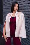Shop_Taroob_White Woollen Cutdana And Sequin Work Handwoven Cape_at_Aza_Fashions