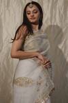 Shop_Studio Malang_White Organza Embroidery Zardosi Saree_at_Aza_Fashions