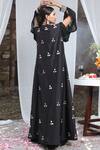 Shop_Nitisha Kashyap Official_Black Georgette, Silk Mirrors, Beads Square Floral Embroidered Cape Gharara Set _at_Aza_Fashions