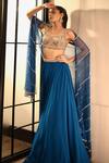 Shop_Richa Jaisinghani Label_Blue Georgette And Net Embroidery Beads & Sequin Waistband Lehenga Set  _at_Aza_Fashions