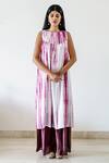 Shop_Cupid Cotton_Purple Silk, Cotton Embroidery Boat Neck Tie Dye Pattern Kurta And Flared Pant Set _at_Aza_Fashions