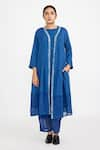 Shop_Jayati Goenka_Blue Cotton Solid Robe Open Sheer Hem Border Tunic Set _at_Aza_Fashions