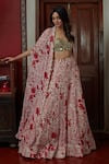 Buy_Arpita Mehta_Red Georgette Embroidered Floral Sweetheart Neck Pattern Cape And Sharara Set _at_Aza_Fashions