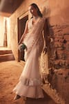 Shop_Ridhi Mehra_Ivory Blouse  Net Embroidered Floral V Neck Ploma Saree With  _at_Aza_Fashions