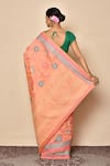 Shop_Nazaakat by Samara Singh_Peach Cotton Silk Woven Floral Banarasi Vine Saree_at_Aza_Fashions