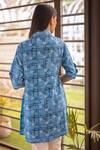 Shop_B'Infinite_Blue Rayon Embroidery Floral Vine Pattern Asymmetric Shirt_at_Aza_Fashions