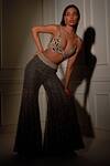 Shop_Ritika Mirchandani_Black Net Embroidered Bustier And Chevron Pattern Sharara Set_at_Aza_Fashions