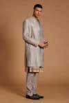 Shop_Rar Studio_Grey Chanderi Handloom Woven Dori Hand Embroidered Work Sherwani Set  _at_Aza_Fashions