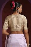 Shop_Weaver Story_Gold Chanderi Tissue Round Handwoven Striped Blouse_at_Aza_Fashions