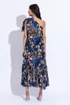 Shop_Aroop Shop India_Blue Cotton, Silk Asymmetric Keke Lupine Print Dress _at_Aza_Fashions