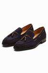 Shop_Dapper Shoes_Blue Suede Leather Tassel Loafers_at_Aza_Fashions