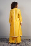 Shop_Samant Chauhan_Yellow Cotton Silk Embroidered Aari V Neck Kurta Set _at_Aza_Fashions