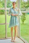 Shop_Garima Bindal_Grey Silk, Chanderi Embroidery Collared Dixy Short Shirt Dress _at_Aza_Fashions