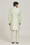 Shop_Samyukta Singhania_Green Brocade, Silk Geometric Pattern Overlap Sherwani Set _at_Aza_Fashions