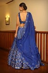 Shop_Miku Kumar_Blue Silk Hand Embroidered Sequin Chevron Pattern Bridal Lehenga Set  _at_Aza_Fashions