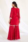 Shop_Koashee by Shubitaa_Red Silk Embroidered Zardozi Round Sharara Set _at_Aza_Fashions