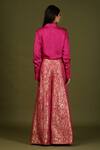 Shop_Soniya G_Fuchsia Brocade Silk Woven Floral Print Spread Collar Shirt And Flared Pant Set _at_Aza_Fashions