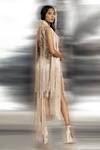 Shop_Abhishek Sharma_Pink Net, Crepe Beads, Fringe High Neck Yarn Draped Dress _at_Aza_Fashions