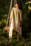 Shop_Pallavi Poddar_Green Dupion Embroidery Ombre Peacock Asymmetric Hem Cape And Dhoti Pant Set _at_Aza_Fashions