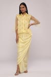 Shop_MAYU KOTHARI_Yellow Modal Satin Cowl Draped Wrap Skirt _at_Aza_Fashions