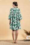 Shop_Divi By Sonal Khandelwal_Green Cotton Embroidery V-neck Wild Apple Print Shirt Dress _at_Aza_Fashions