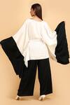 Shop_Label Ivish_Black Silk V-neck And White Kimono Jacket Trouser Set _at_Aza_Fashions