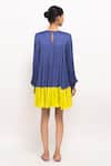 Neora By Nehal Chopra_Blue Bemberg Modal Silk Round Colorblock Gathered Dress _Online_at_Aza_Fashions