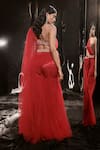 Shop_Masumi Mewawalla_Red Net Embellished Sequin Pre-draped Sharara Pant Saree And Blouse Set _at_Aza_Fashions