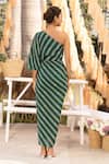 Shop_Chhavvi Aggarwal_Green Crepe; Lining: Shantoon Floral And Stripe Draped Dress For Women_at_Aza_Fashions