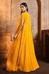 Shop_Aneesh Agarwaal_Yellow Soft Organza Embroidery Sequin Scoop Neck Placement Cape Lehenga Set_at_Aza_Fashions