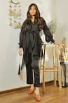 Garima Bindal_Black Pure Modal Satin Solid Collared Neck Tie-up Shirt Straight Pant Set _Online_at_Aza_Fashions