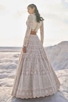 Seema Gujral_Beige Net Embroidery Thread Scallop Bordered Bridal Lehenga Set _Online_at_Aza_Fashions