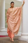 Shop_Moledro_Peach Kaftan- Organza Satin And Pants- Lurex Print & Sitaara And Dhoti Set _at_Aza_Fashions