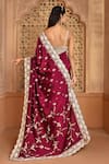 Shop_Kalighata_Wine Silk Cut Work, Sequins Sweetheart Jhalak Embroidered Saree With Blouse _at_Aza_Fashions