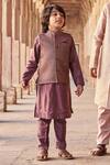Buy_All Boy Couture_Maroon Cotton, Silk Sequins, Embroidery Bundi Kurta Set _at_Aza_Fashions