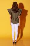 Shop_Echke_Green Cotton Shawl Neck Layered Ruffled Shirt _at_Aza_Fashions
