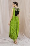 Shop_Nupur Kanoi_Green Crepe Print Bandhani Round Neck Dhoti Saree With Blouse  _at_Aza_Fashions