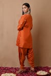 Shop_Label Nitisha_Orange Cotton Silk Hand Embroidered Dabka Jacket V Neck Dhoti Pant Set _at_Aza_Fashions