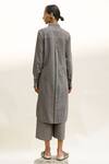 Shop_Urvashi Kaur_Grey Handwoven Organic Cotton Duality Stripe Pattern Flared Pant_at_Aza_Fashions