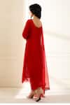 Shop_Omana By Ranjana Bothra_Red Chanderi, Organza Applique, Embroidery, Tassels Boat Farah Kurta Pant Set _at_Aza_Fashions