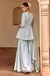 Shop_Preevin_Blue Cotton, Tulle, Net Lace, Mirrors, Embroidery, Sequins Peplum Angrakha Set _at_Aza_Fashions