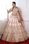 Buy_Pallavi Poddar_Pink Silk, Tulle Zari, Embroidery V-neck Jaipur Zardozi Bridal Lehenga Set _at_Aza_Fashions