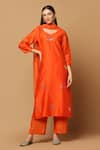 Buy_Two Sisters By Gyans_Orange Cotton Chanderi Embroidery Mukaish Work V Straight Kurta Set _at_Aza_Fashions